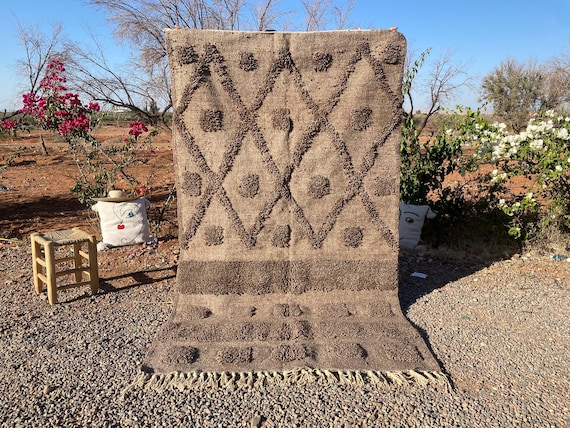 Moroccan Rugs: Solid Brown Wool Berber Carpet - Handmade Beni Ourain Custom Area Rug - Unique Home Decor