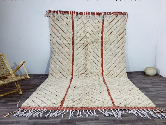 Minimal Beni Ourain Rug: Handmade Wool Carpet, Double Diamond Design