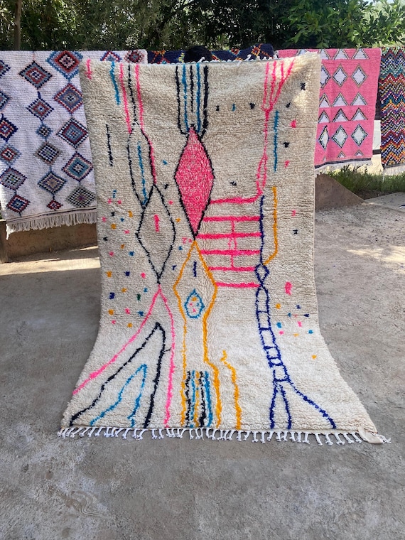 Moroccan Rug, 100% Natural Undyed Wool. Contemporary Hand-Knotted Carpet. Custom Options Available