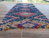 vintage unique Moroccan boucherouite rug_vintage boujad rug_wool rug_ handmade rug_lulticolor rug