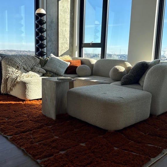 Amazing Moroccan Brown Rug - Custom moroccan Boujaad rugs& Beni Ourain Rug - Handmade Traditional Berber Carpet - Unique Home Decor