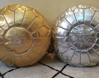 set of two leather pouf,moroccan handcrafted leather pouf, ottoman leather pouf