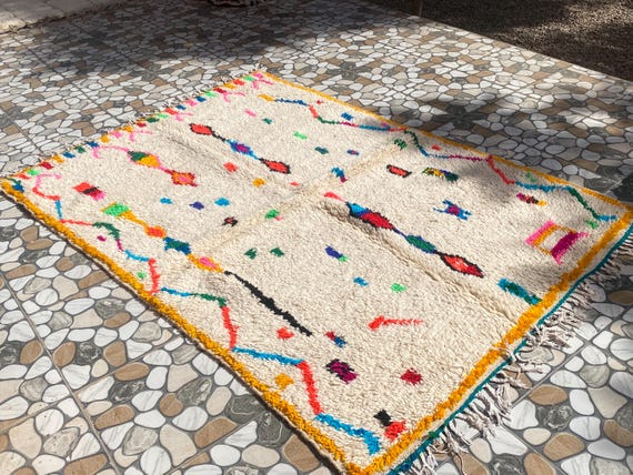 Abstract Moroccan Beni Ourain Rug | Handmade Berber Carpet | Custom Fabulous Boujaad-Boho Design | Soft Colors for Cozy Homes