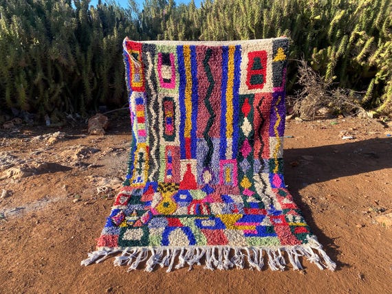 Handmade Moroccan Boujaad Rug – Custom Wool Berber Carpet – Colorful Abstract Tribal Design – Atlas Area Rug – Boho Decor – Choose Size