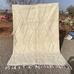 Beni ourain rug, Solid White Rug, Geometric Rug,Wool Rug,Berber Rug,Handwoven Wool Rug, Area Beni ourain rug - boujad Custom rug