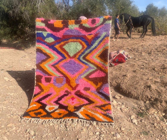 Berber Rug - Custom Green Moroccan Area Rug, Beni Ourain Style Wool Carpet for Living Room, Unique Home Decor