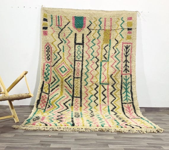 AMAZING MINIMALISTIC RUG, Best Moroccan Dotted Rug For Your Living Room, Handmade From Mustard ,Bohemian Style Rug For Living Room