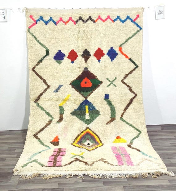 Bohemian wool Rug- Custom Fabulous Boujad Rug- Authentic Moroccan Rug- boujaad Rug, Abstract Multicolored Carpet- Handmade Moroccan Rug