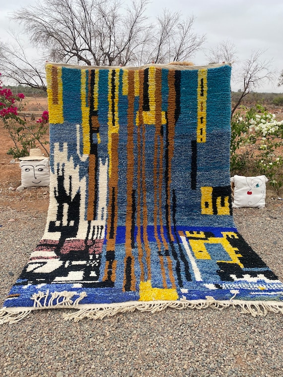 Handmade Boujaad Rug: Multicolored Berber Moroccan Carpet