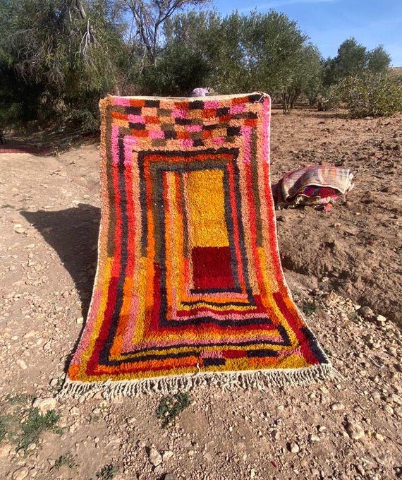 Moroccan Orange Beni Ourain Rug | Handmade Wool Berber Carpet | Custom Rustic Area Rug for Home Decor
