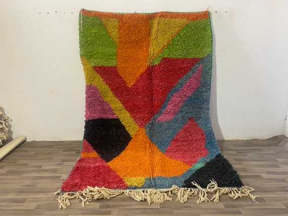 Handwoven Moroccan Wool Rug: Terracotta Orange Boho Carpet
