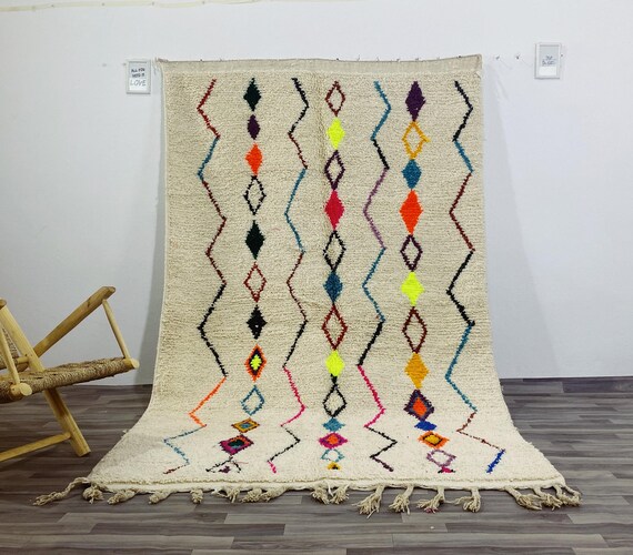 Beni Ourain Rug - Hand Knotted Custom Moroccan Area Rug - Handmade Azilal Carpet for Home Decor - Unique Moroccan Design