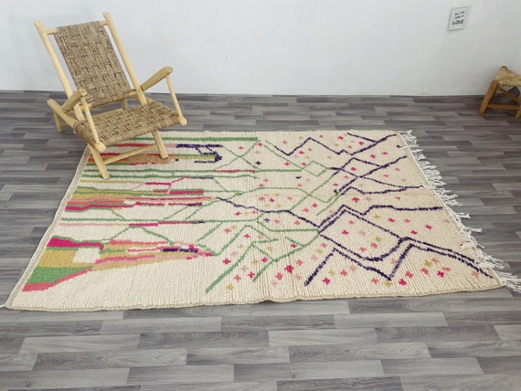 GORGEOUS BENIOURAIN CARPET, Moroccan Handmade Rug, Blue Rug, Living Room Rug, Handmade Wool carpt,Azilal Berber Rug,Handwoven Rug