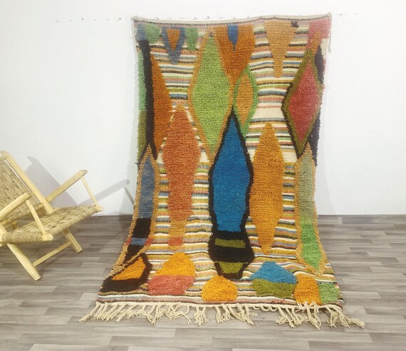 Custom Boujad Rug: Authentic Handmade Moroccan Wool Carpet , Azilal Rug ,abstract multicolored carpet,Handmade Moroccan Rug,Bohemian Rug