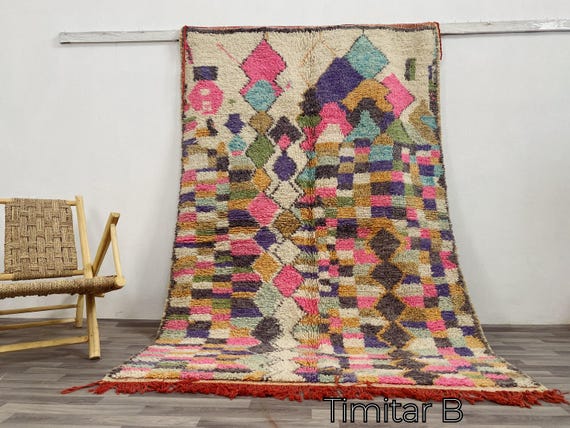 Colorful Moroccan Rug, Custom Fabulous Boujad Rug, Azilal Rug,Abstract Multicolored Carpet-Handmade Moroccan Rugs-Bohemian Rug