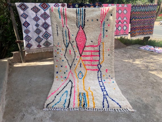 Colorful Moroccan Rug, Custom Fabulous Moroccan Rug from boujaad-boho abstract soft color carpet-handmade by berber women