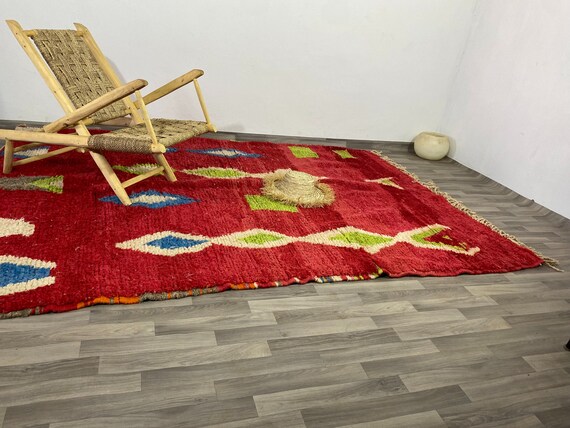 Handmade Beni Ourain Rug: Moroccan Berber Lamb Wool Rug-Carpet red boujaad wool Rug-bereber rug colorful- moroccan tufted rug