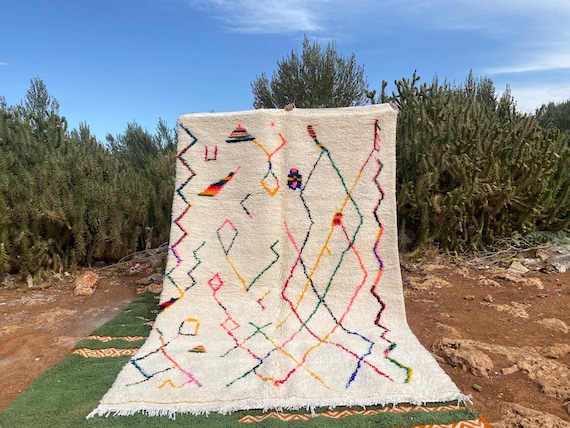 Azilal Boujaad rug 8x10 , Handmade Wool Rug , Custom Morrocan Rug , Rug For Living Room , Berber Wool Area rugs,white Moroccan Rug