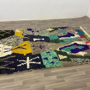 Multicolor Beni Ourain Rug - Handwoven Moroccan Checkered Boujaad Carpet - Colourful Berber Home Decor