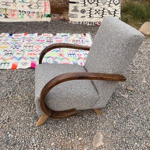 Rustic Wooden Armchair with Light Grey Upholstery :  Unique Handmade Gift for Her or Ideal for Office Modern Chair-Vintage Style Chair
