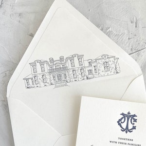 Venue Illustration Wedding Invitation Envelope Liner, Venue Sketch Envelope Liner