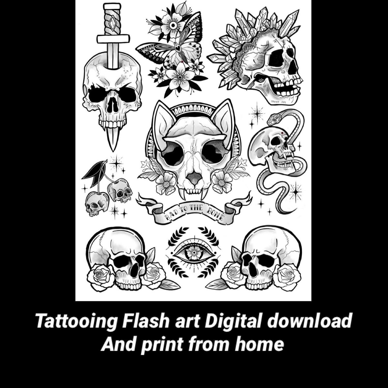 Skull Tattoo Flash Inspired/ Colouring Pages / Svg / Digital