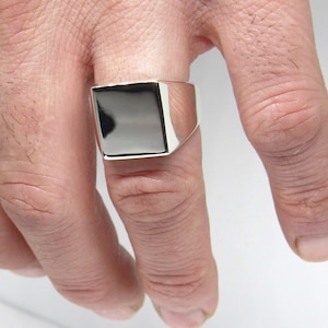 Signet Mens Ring • Sterling Silver Plain Ring • Engagement Ring • Rectangular Heavy Band Ring • Minimal Jewelry •  Valentines Christmas gift