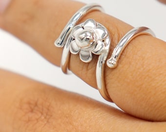 Sterling Silver Flower Trigger Finger Splint Ring - Handmade