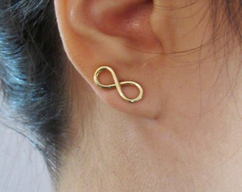 Zierliche 14k Gold Infinity Ohrstecker • Moderne Schmuck