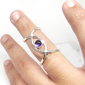 EyeTriggerSplint ™ Finger Ring Splint with Amethyst • Sterling Silver Boutonniere Finger Ring • Triggering Thumb Finger Splint • TriggerRing