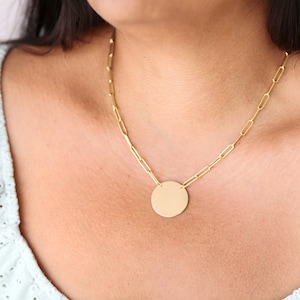 14k Gold Fill Paperclip Necklace Personalised with Disc • Oval Link Chain• Simple Necklace Trending Chain Women Christmas gift Gift for her
