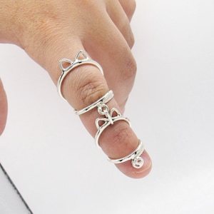Attached Adjustable Cat Swan Silver Splint Rings • Combination Splint  • Swan Neck Splint • Custom handmade Splint Ring • Ring Splint •