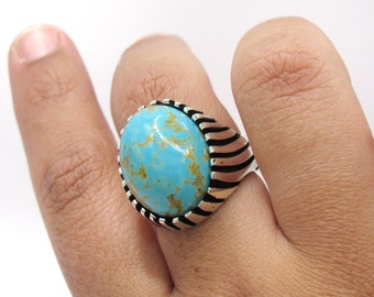 Turquoise Ring • Sterling Silver Turquoise Ring • Statement Ring •  Boho ring • Solid Sterling Silver Ring • Natural Christmas gift