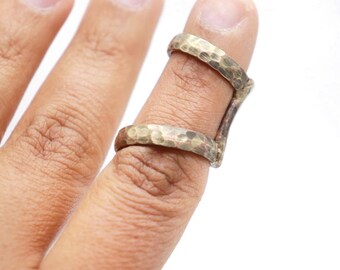 Handmade Hammered Brass Finger Splint Ring • Adjustable Joint Support