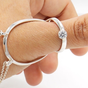 Thumb MCP Silver Splint Ring with Cubic Zirconia  and Bracelet • Thumb Splint 925 Silver •  MCP Hyperextension Splint •  MCP joint Brace