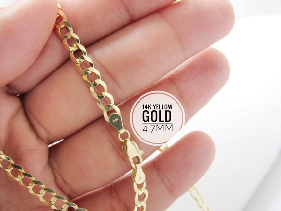 14K Yellow Gold 4.7mm Diamond cut Cuban Curb Chain 14k Gold Chain