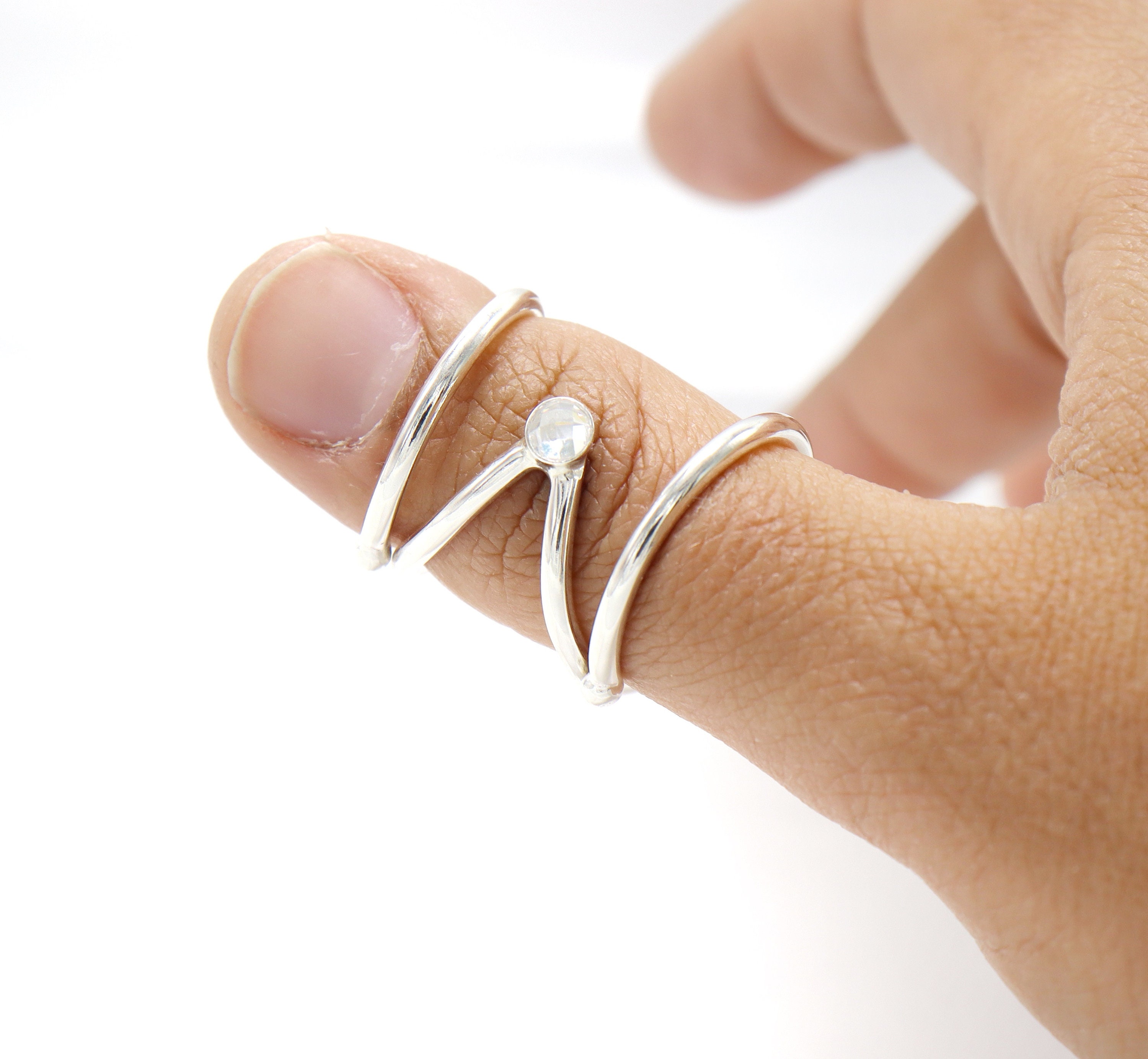 Mallet Finger Ring with White CZ Stone • Trigger Finger Splint Ring • Sterling Silver Ring • Trigger Finger Ring • Silver Trigger Splint