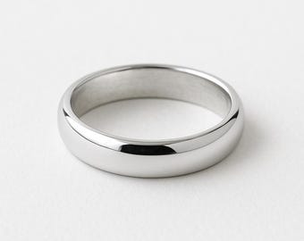 Alianza de boda de plata de ley: anillo abovedado de 5 mm, grabado de aniversario