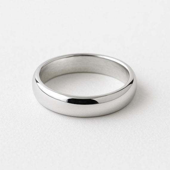 スターリングシルバーの結婚指輪：5mmドーム型リング、記念日の刻印 