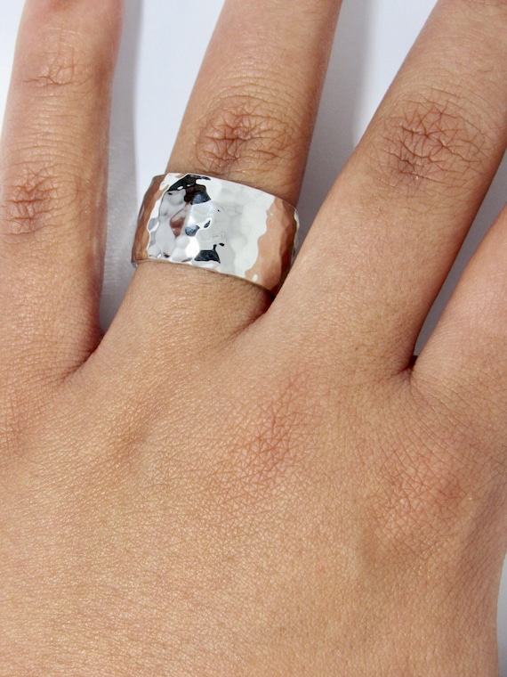 Band Ring Hammered Sterling Silver 11mm Wide Mens or Womens Band Ring Hammered Sterling Silver 11mm Wide Mens or Womens