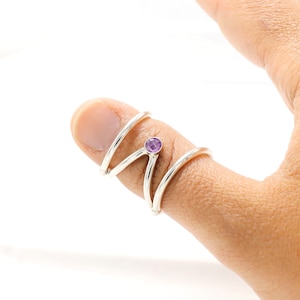 Mallet Finger Ring with Purple CZ Stone • Trigger Finger Splint Ring • Sterling Silver Ring • Trigger Finger Ring • Silver Trigger Splint