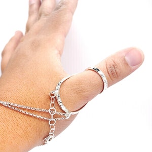 Hammered Thumb MCP Silver Splint Ring with Bracelet • Thumb Splint 925 Silver •  MCP Hyperextension Splint •  MCP joint Brace by Evabelle