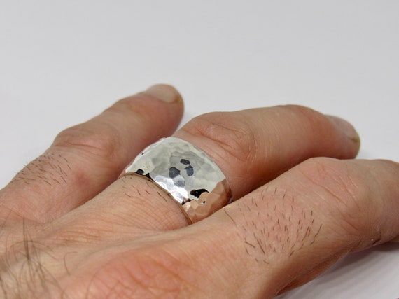 Band Ring Hammered Sterling Silver 11mm Wide Mens or Womens Band Ring Hammered Sterling Silver 11mm Wide Mens or Womens