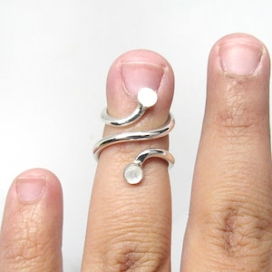 Mallet Finger Ring with  Rainbow MoonStone • Trigger Finger Splint Ring • Sterling Silver Ring • Trigger Finger Ring • Silver Splint Ring •
