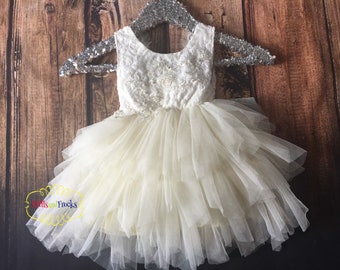 Girl Ivory Tulle dress, White Lace Flower Girl Dress, Wedding dress, Princess dress, Tutu Dress, Boho Chic,Birthday dress