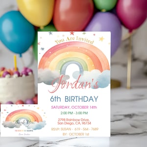 Regenbogen einladen, bearbeitbar Regenbogen Party einladen, 5 "x 7" Einladung, Sterne streuen einladen, Dankeskarte, Bearbeiten - Download - Druck
