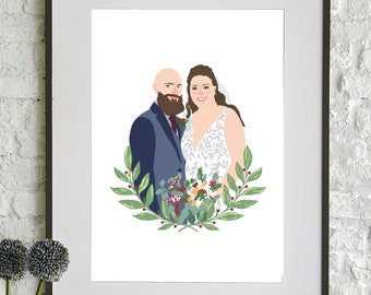 Wedding portrait, wedding illustration, bespoke wedding drawing, wedding digital drawing, wedding couple, wedding drawing, wedding present