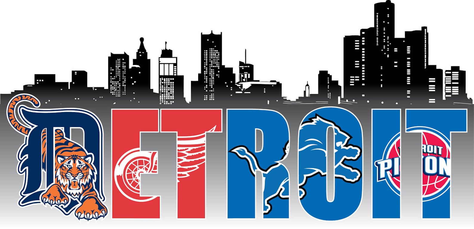 City of Detroit Decal With Teams and Skyline Etsy