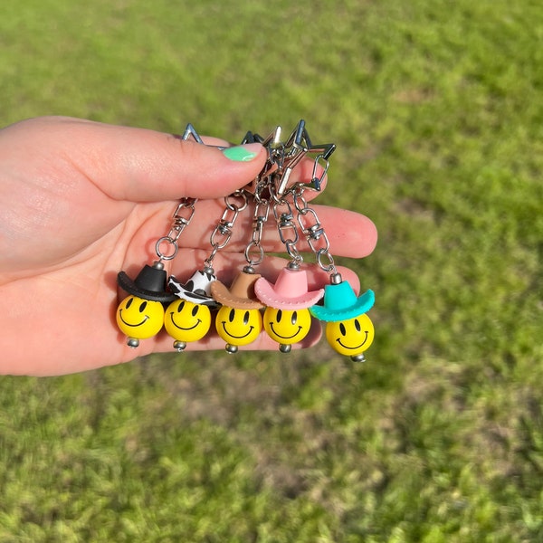 1 Mini Cowboy Hat Smiley Face Keychain!