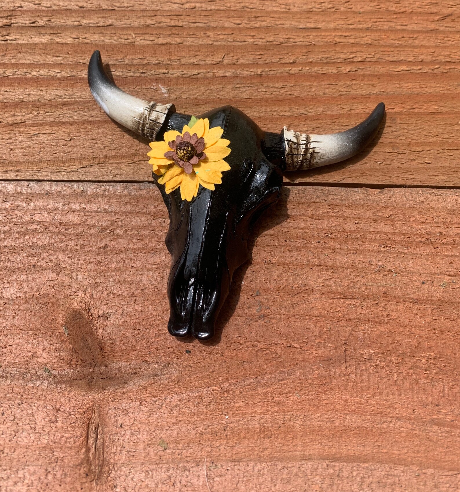 Black sunflower rear view mirror hanger Cow skull Etsy
